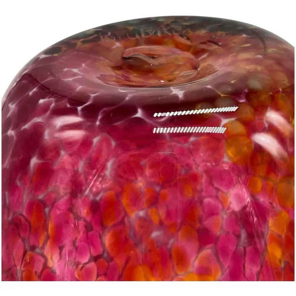 Cranberry Art‎ Glass Confetti Vase Hand Blown Tortoise Marbled Signed Brubaker